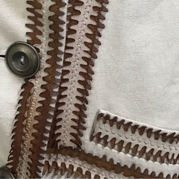 Cole Haan Cotton Lambskin Leather Detail Boho Trench Coat Jacket Fitted Pockets - Picture 10 of 16